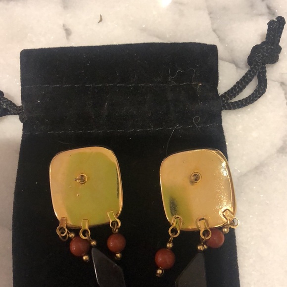 Vintage Michael Golan Onyx & Carnelian Earrings,NWT-Boutuque - Picture 5 of 11